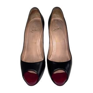 Christian Louboutin Very Privé Black Leather Open Toe Pumps Heels Size 39
